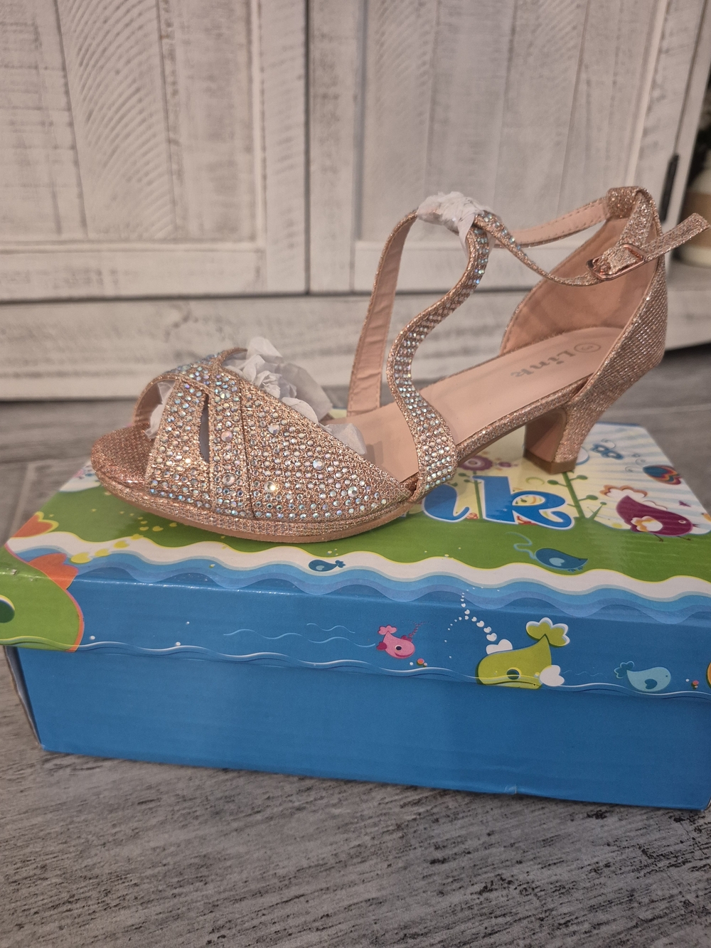 Glittery Rose Gold Dress Sandal with Rhinestones - Girl